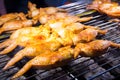 Chicken wings stuffed with rice on BBQ stand Royalty Free Stock Photo