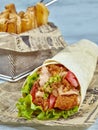 Chicken Wrap with thick cut chips closeup Royalty Free Stock Photo