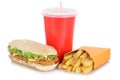 Chickenburger chicken burger hamburger and fries menu meal drink Royalty Free Stock Photo