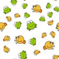 Chickens and frogs seamless pattern in cartoon style Royalty Free Stock Photo