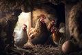 chickens in the henhouse, easter background, vintage style Royalty Free Stock Photo