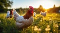 Chickens Joyfully Grazing On The Grass In A Flock Royalty Free Stock Photo