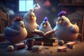 Curious Chickens Reading a Book with Surprise