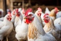 Chickens roaming in a barnyard. Generative AI