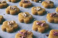 Chickpea cookies pastries with almonds and tea rose petals. Traditional Eastern sweets. Gluten free. Grain free. Paleo diet.