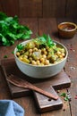 Chickpea Eggplant Appetizer, Rustic Salad on Wooden Background