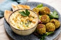 Chickpea Hummus and Falafel on a plate