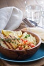 Chickpea salad, cous-cous and grilled cheese