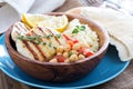 Chickpea salad, cous-cous and grilled cheese Royalty Free Stock Photo