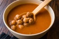 Chickpea Soup Stew with Meatballs and Wooden Spoon / Spanish Potaje de Garbanzos