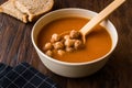 Chickpea Soup Stew with Meatballs and Wooden Spoon / Spanish Potaje de Garbanzos