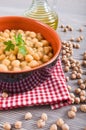 Chickpea soup in terracotta bowl. Royalty Free Stock Photo