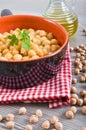 Chickpea soup in terracotta bowl. Royalty Free Stock Photo