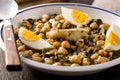 Chickpea stew with spinach and cod or potaje de vigilia. Typical spanish food