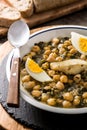 Chickpea stew with spinach and cod or potaje de vigilia. Typical spanish food