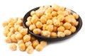 Chickpeas in black bowl isolated on white background Royalty Free Stock Photo