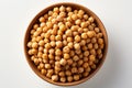 Chickpeas in a bowl isolated on white background, top view Generative AI