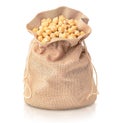 chickpeas in burlap sack