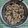 Chickpeas mixed salad with diced carrot, parsley and taufu