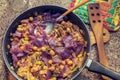 Chickpeas with red cabbage and vegetables. healthy meal Royalty Free Stock Photo