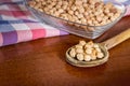 Chickpeas on wooden table