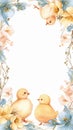 Chicks Border with Floral Frame. Chicks in a watercolor floral frame border Royalty Free Stock Photo