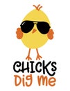 Chicks dig me - Cute chick saying. Funny calligraphy for spring holiday or Easter egg hunt.