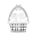 Chicks in easter basket vector illustration outline Royalty Free Stock Photo