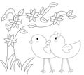 Chicks in the garden coloring page