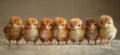 Chicks are standing in row. A small line of small chickens standing Royalty Free Stock Photo