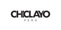Chiclayo in the Peru emblem. The design features a geometric style, vector illustration with bold typography in a modern font. The