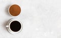 Chicory coffee drink and chicory powder on white background. A small cup of coffee. Decaf. Copy space, view from above Royalty Free Stock Photo