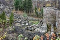 Chicoutimi Pulp Mill Ruins on the Bank of the Riviere Chicoutimi, Saguenay, Canada Royalty Free Stock Photo