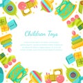 Chidren Toys Banner with Place for Text in Circular Shape Vector Illustration