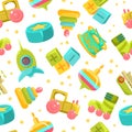 Chidren Toys Seamless Pattern, Design Element Can Be Used for Fabric, Wallpaper, Packaging Vector Illustration