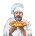 Chief cook holding pizza napoletana