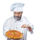 Chief cook holding pizza napoletana Royalty Free Stock Photo