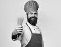 Chief cooker or chef. Italian cuisine concept. Man with beard isolated on white background.