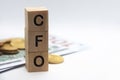 Chief Financial Officer - CFO text engraved on wooden blocks with customizable space for text. Copy space and Senior Royalty Free Stock Photo