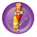 Chief made of fresh vegetables on purple plate