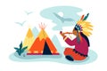 Chief with peace pipe - modern colored vector illustration Royalty Free Stock Photo