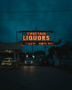 Chieftain Liquors vintage sign at night, Auburn, Massachusetts