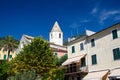 Chiesa Di San Pietro catholic church in Corniglia village with clear blue sky copy space background in beautiful summer day, Natio