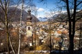 Chiesa di Santa Caterina tower clock church, Bruneck, Italy Royalty Free Stock Photo