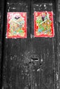 Chiese ancient wooden door with door-god picture