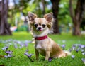 A Chihuahua basking in the sunlight amidst natureÃ¢â¬â¢s embrace Royalty Free Stock Photo
