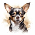 Realistic Watercolor Portrait Of Calm Chihuahua Dog On White Background