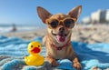 Chihuahua dog at the beach. A happy chihuahua with sunglasses Royalty Free Stock Photo