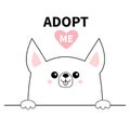 Chihuahua Dog Head Face. Hands Paw Holding Line. Adopt Me. Help Homeless Animal Pet Adoption. Pink Heart. Cute Cartoon Puppy Chara