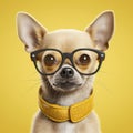 dog yellow portrait cute glasses pet animal puppy chihuahua background cool. Generative AI.